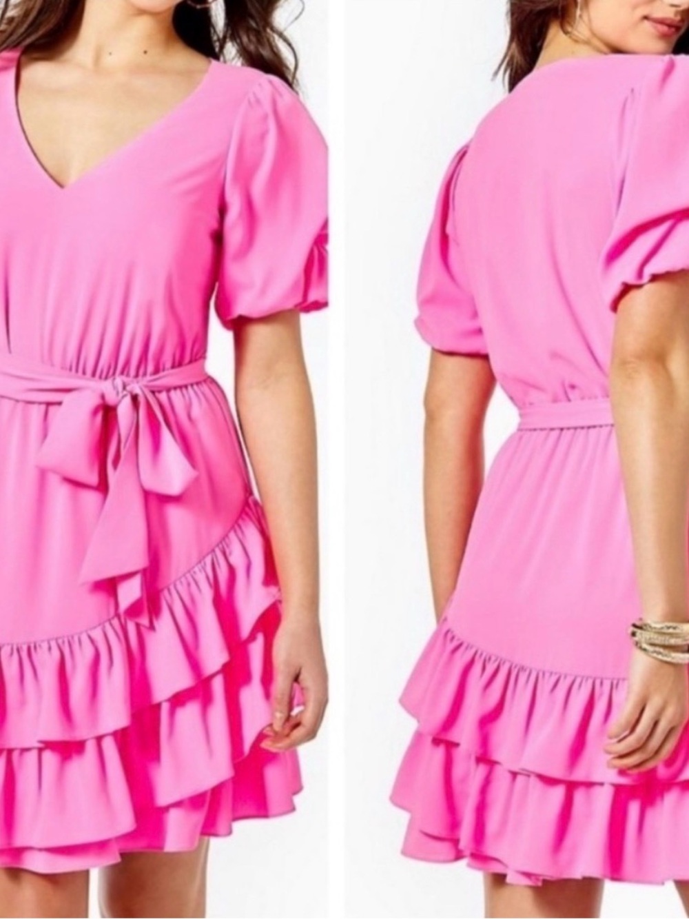 Lilly Pulitzer Martha Stretch Dress Prosecco Pink Ruffle Size 8 Barbiecore - Picture 3 of 8